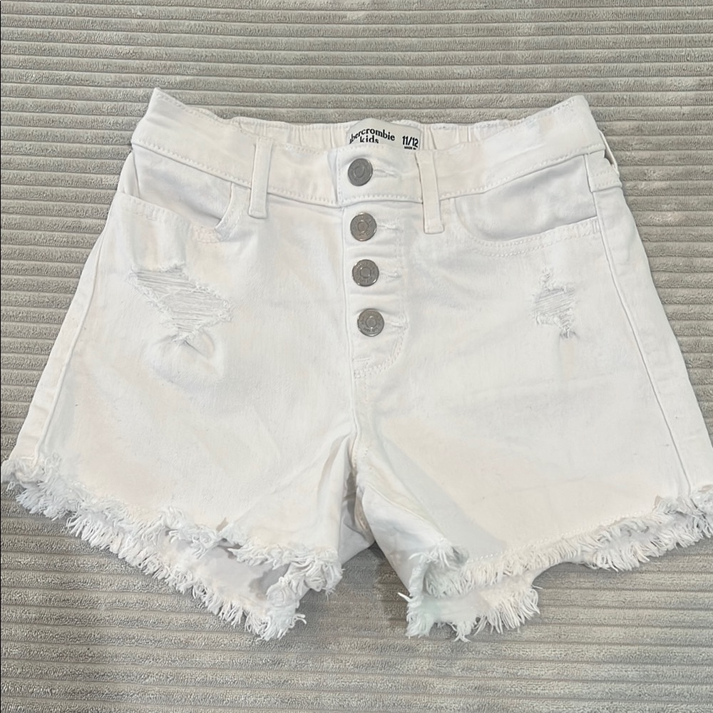 Abercrombie Kids White Frayed Denim Shorts